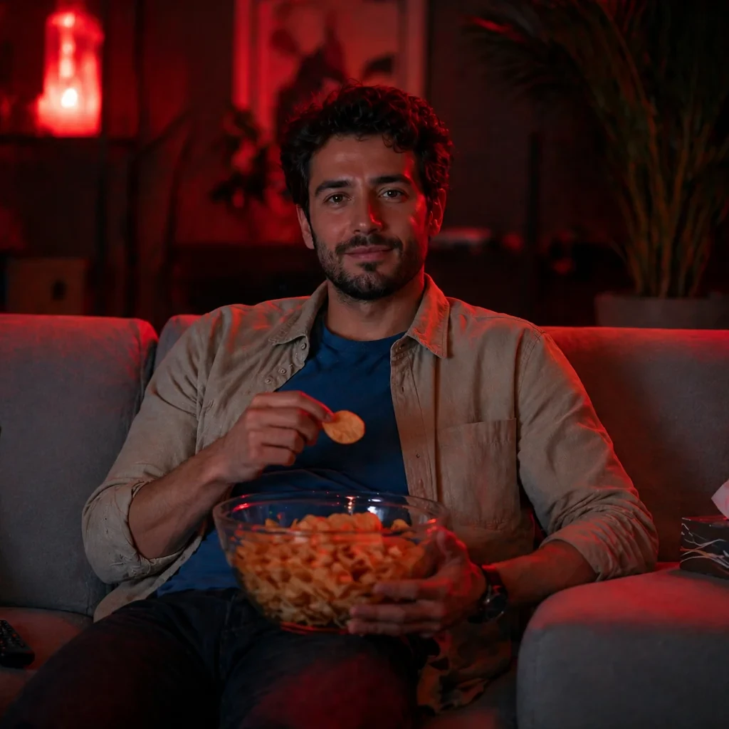 Utilisateur Neox2 IPTV regardant ses chaînes depuis son canapé